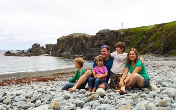 Family at Newfoundland beach